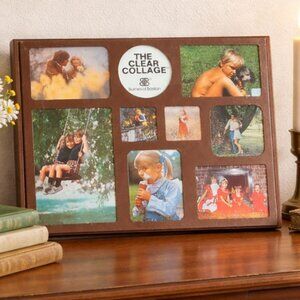 Burnes Boston Clear Collage Frame 9 Photo VTG 70s Acrylic Retro Family Display